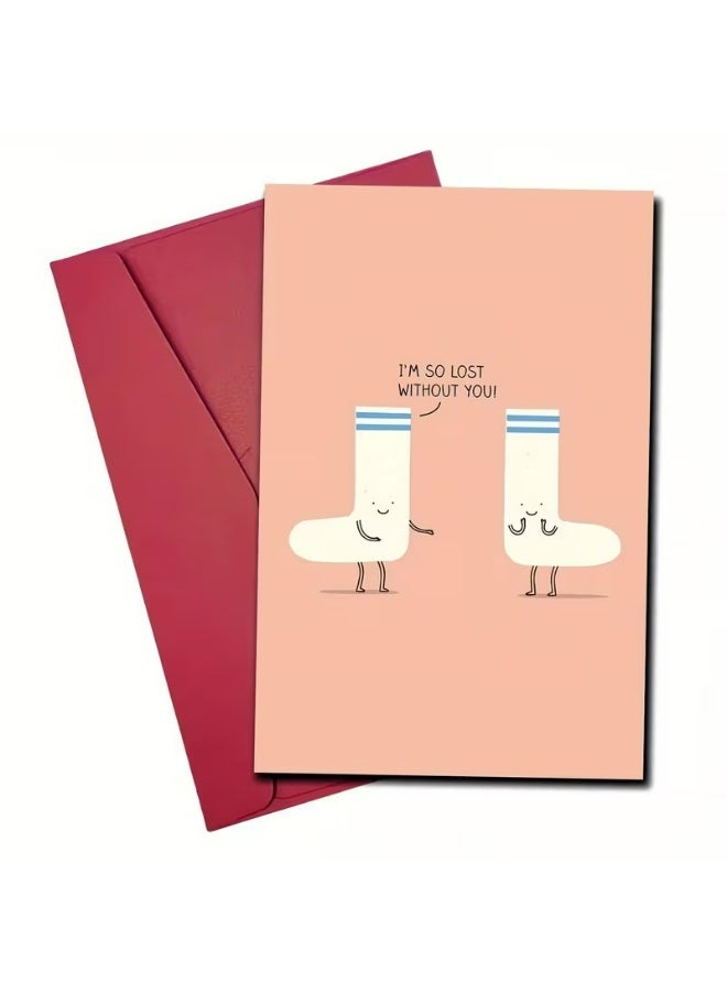 Kandid Cute Valentine's Card 1pc "I'm Lost Without You" (Socks) - Image 1
